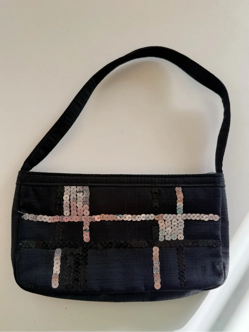 Black Sequin Accent Shoulder Bag